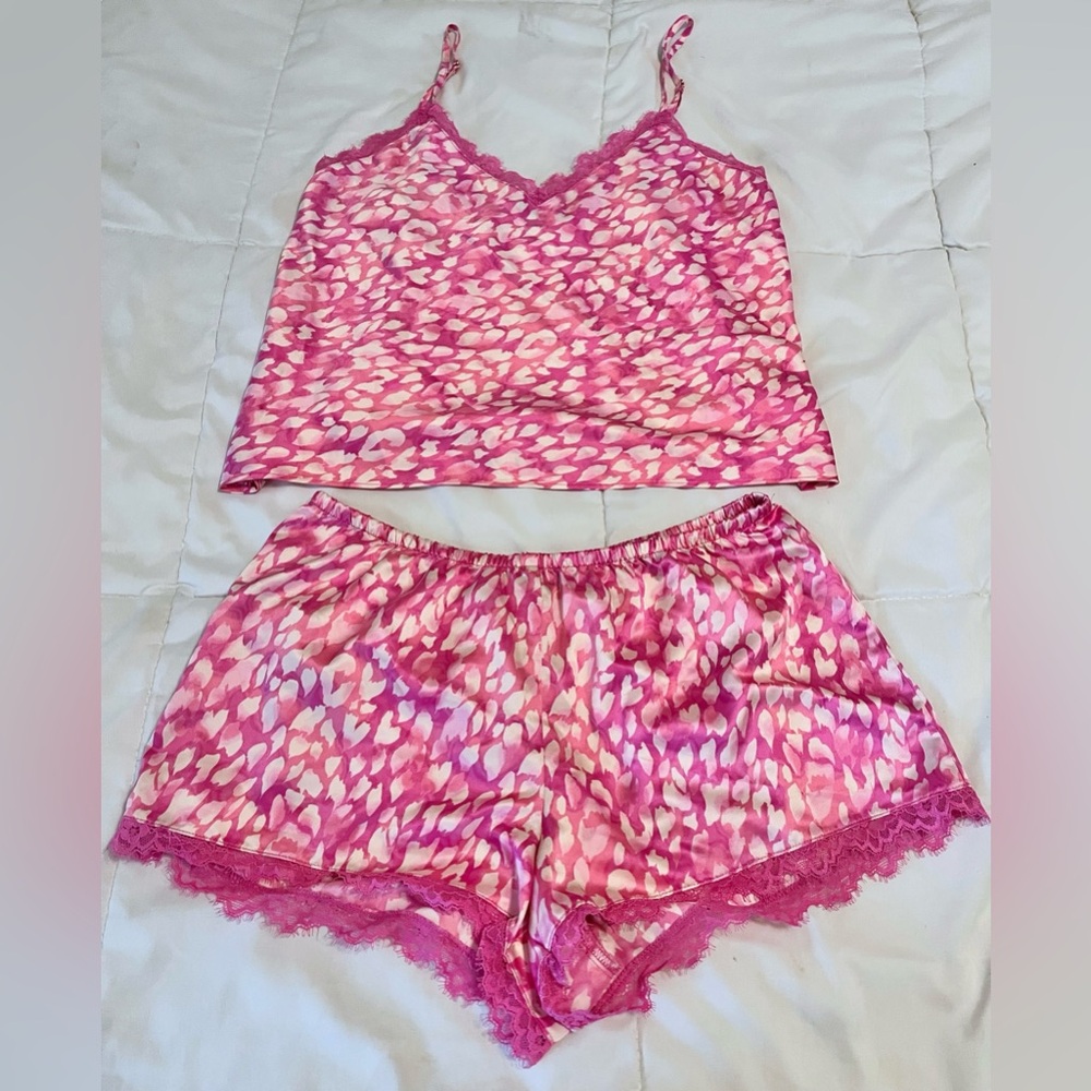 INCPink Animal Print Lace Trim Cami & Shorts Pajama Set Womens size small